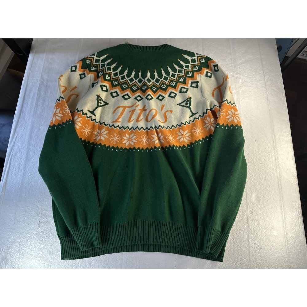 Titos Vodka Ugly Christmas Sweater‎ Large Green Orange Holiday Cocktail Knit